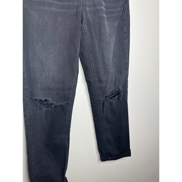 American Eagle High Rise Busted Knee Mom Jeans In Black Size 6 Long - Picture 3 of 7